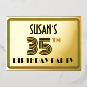 35e verjaardag — Art Deco Style "35" en naam Folie Uitnodiging (Voorkant)