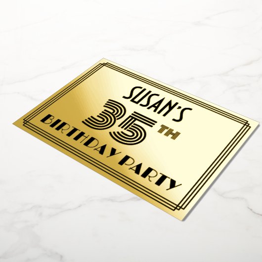 35e verjaardag — Art Deco Style "35" en naam Folie Uitnodiging (Gedraaid)