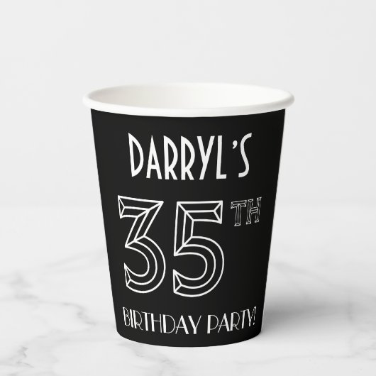 35e verjaardag: Art Deco Style + aangepaste naam Papieren Bekers (Achterkant)