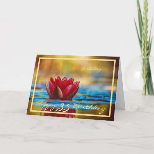 35e verjaardag Ashley Red Waterlily Gold Lijst Chi Kaart (Voorkant)