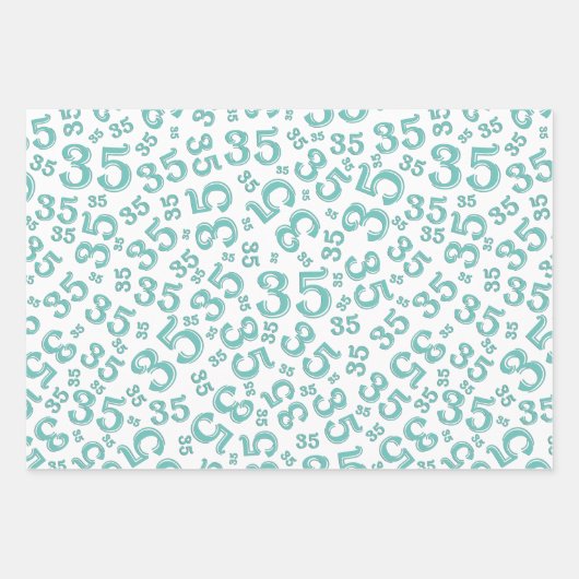 35e verjaardag Blauwgroen en wit nummerpatroon 35 Inpakpapier Vel (Voorkant 2)