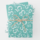 35e verjaardag Blauwgroen en wit nummerpatroon 35 Inpakpapier Vel (In situ)