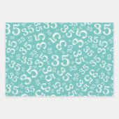 35e verjaardag Blauwgroen en wit nummerpatroon 35 Inpakpapier Vel (Voorkant)