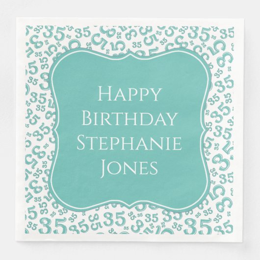 35e verjaardag Blauwgroen/White Random Pattern 35 Servet (Voorkant)