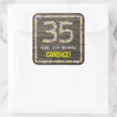 35e verjaardag: Bloemennummer, Faux Wood Look, Naa Vierkante Sticker (Tas)