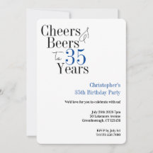 35e Verjaardag Cheers Bieren Party Blauwe Typograf