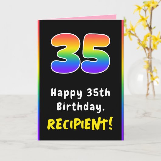 35e verjaardag: Colorful Rainbow # 35, aangepaste  Kaart (Gele Bloem)