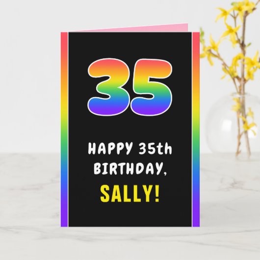 35e verjaardag: Colorful Rainbow # 35, aangepaste  Kaart (Gele Bloem)