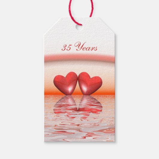 35e verjaardag Coral Hearts Cadeaulabel (Voorkant)