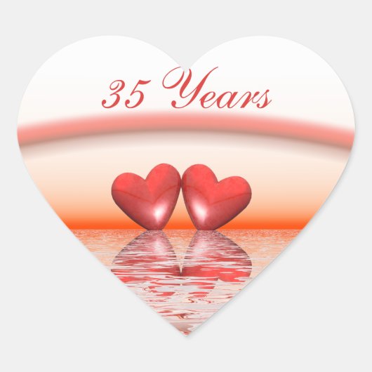 35e verjaardag Coral Hearts Hart Sticker (Voorkant)
