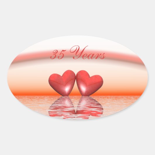 35e verjaardag Coral Hearts Ovale Sticker (Voorkant)