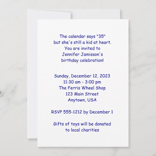 35e verjaardag Dark Blue Dolls Invitations Kaart (Achterkant)