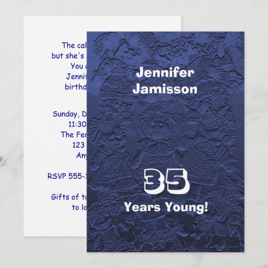 35e verjaardag Dark Blue Dolls Invitations Kaart (Voorkant / Achterkant)
