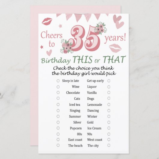 35e verjaardag Dit of dat spel (Voorkant / Achterkant)