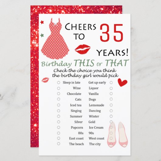 35e verjaardag Dit of dat spel (Voorkant / Achterkant)