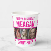 35e verjaardag drie foto's heet roze en wit papieren bekers (Links)