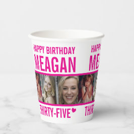 35e verjaardag drie foto's heet roze en wit papieren bekers