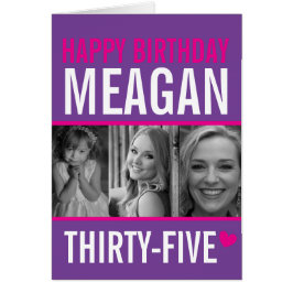 35e verjaardag drie foto's heet roze paars wit