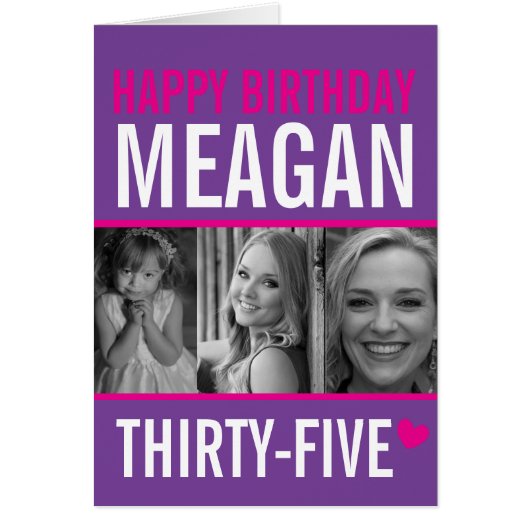 35e verjaardag drie foto's heet roze paars wit (Voorkant)