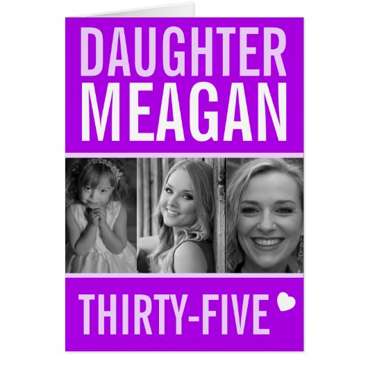35e verjaardag drie foto's paarse dochter (Voorkant)