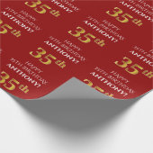 35e verjaardag: Elegant, rood, Faux Gold look Cadeaupapier (Hoek)