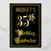 35e verjaardag — Fancy script en aangepaste naam Folie Uitnodiging (Voorkant)