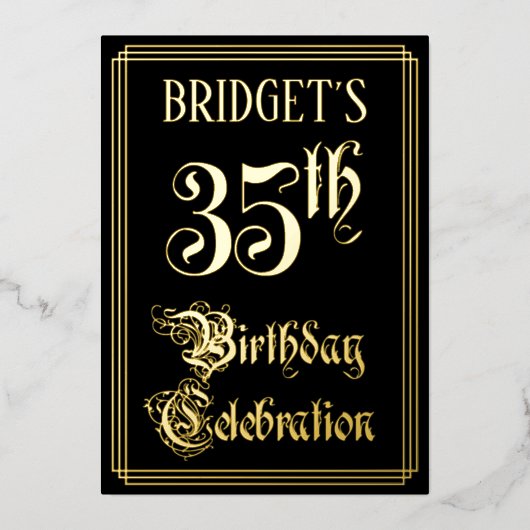 35e verjaardag — Fancy script en aangepaste naam Folie Uitnodiging (Voorkant)