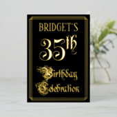 35e verjaardag — Fancy script en aangepaste naam Folie Uitnodiging (Staand Voorkant)