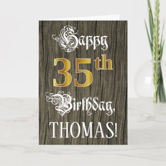 35e verjaardag: Faux Gold look + Faux-houten patro Kaart (Voorkant)