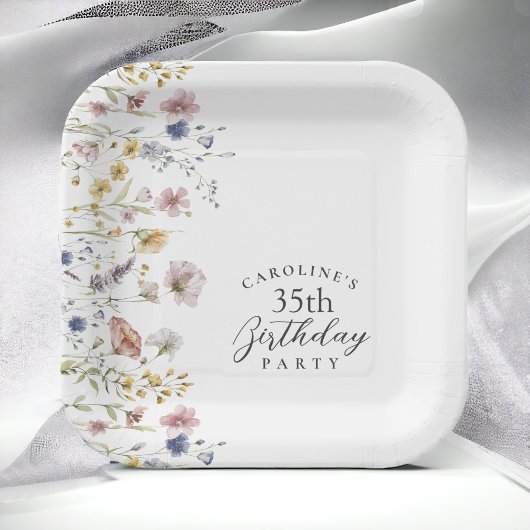 35e Verjaardag Feest Wildflowers Waterverf Floral Papieren Bordje