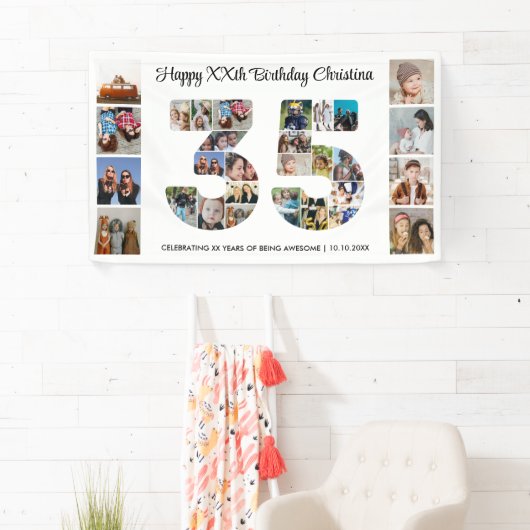 35e verjaardag feestnummer 35 fotocollage spandoek (Insitu)