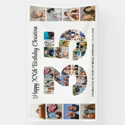 35e verjaardag feestnummer 35 fotocollage spandoek (Verticaal)