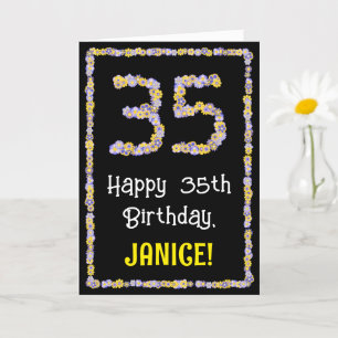 35e verjaardag: Floral Flowers Number, Custom Name Kaart
