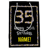 35e verjaardag: Floral Flowers Number, Custom Name Medium Cadeauzakje (Voorkant)