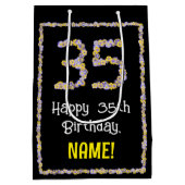 35e verjaardag: Floral Flowers Number, Custom Name Medium Cadeauzakje (Achterkant)