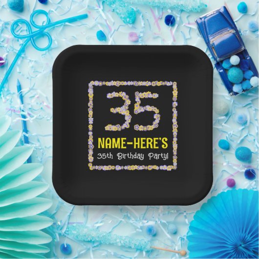 35e verjaardag: Floral Flowers Number, Custom Name Papieren Bordje (Feest)