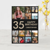 35e verjaardag Foto Collage 13 Foto's Black & Gold Kaart (Gele Bloem)