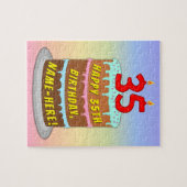 35e verjaardag: Fun Cake and Candles + Custom Name Legpuzzel (Horizontaal)
