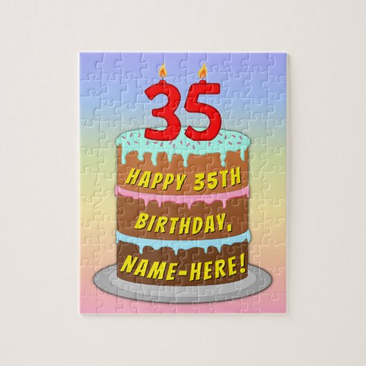 35e verjaardag: Fun Cake and Candles + Custom Name Legpuzzel (Verticaal)