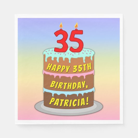 35e verjaardag: Fun Cake and Candles + Custom Name Servet (Voorkant)