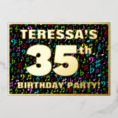 35e verjaardag — Fun, Colorful Music Symbols Folie Uitnodiging (Voorkant)