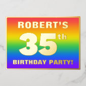 35e verjaardag: Fun, kleurrijk regenboogpatroon Folie Uitnodiging (Voorkant)