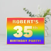 35e verjaardag: Fun, kleurrijk regenboogpatroon Folie Uitnodiging (Staand Voorkant)