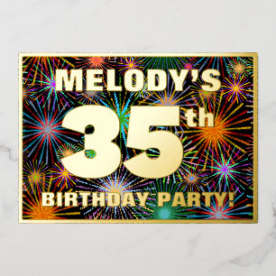 35e verjaardag — Fun, kleurrijke Fireworks look Folie Uitnodiging