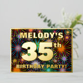 35e verjaardag — Fun, kleurrijke Fireworks look Folie Uitnodiging (Staand Voorkant)