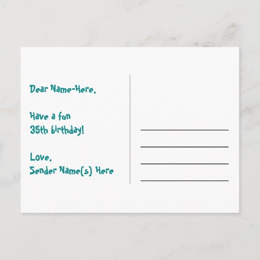 35e verjaardag: Fun Stars Pattern, Rainbow 35, naa Briefkaart (Achterkant)