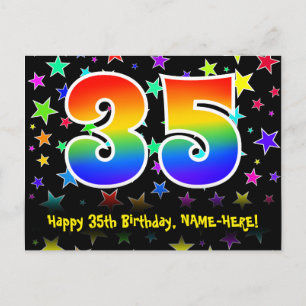 35e Verjaardag: Fun Sterren Patroon, Regenboog 35, Briefkaart