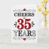 35e verjaardag gejuich in rood wit zwart patroon kaart (Gele Bloem)