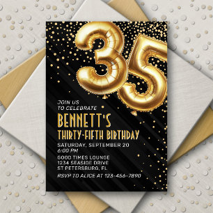 35e verjaardag Gold Black Invitation Kaart