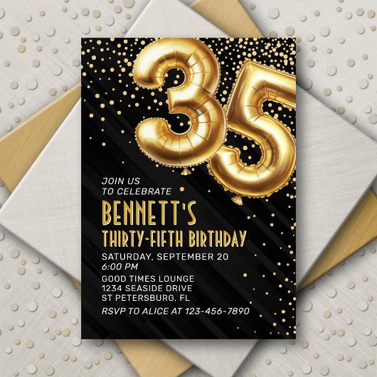 35e verjaardag Gold Black Invitation Kaart